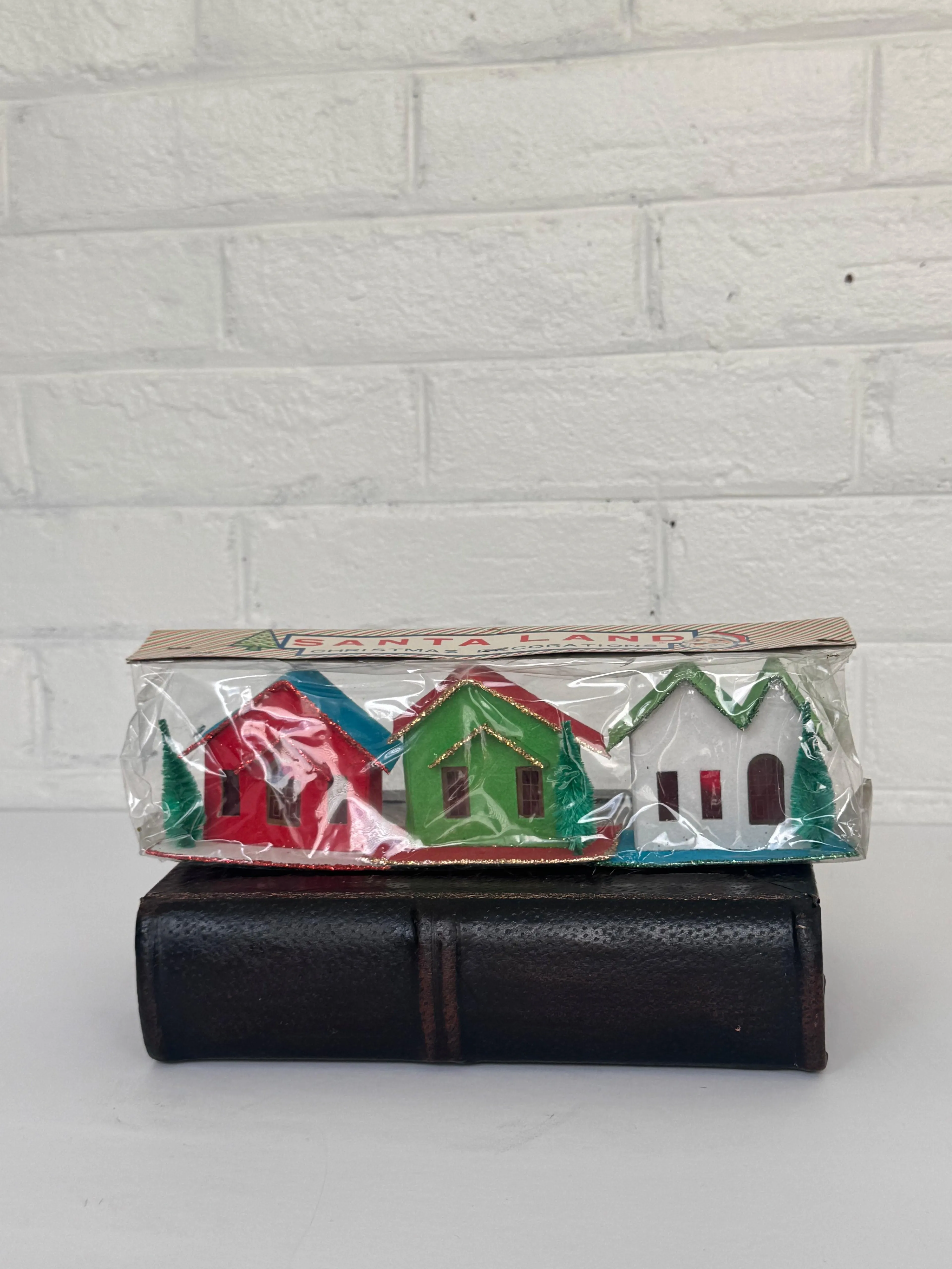 Vintage Santa Land Christmas Decoration Putz Houses Set of 3 – Made in Japan