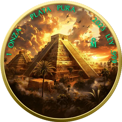 In Stock! 2023 Mexico Libertad Aztec Empire Temple Color 1oz .999 silver coin