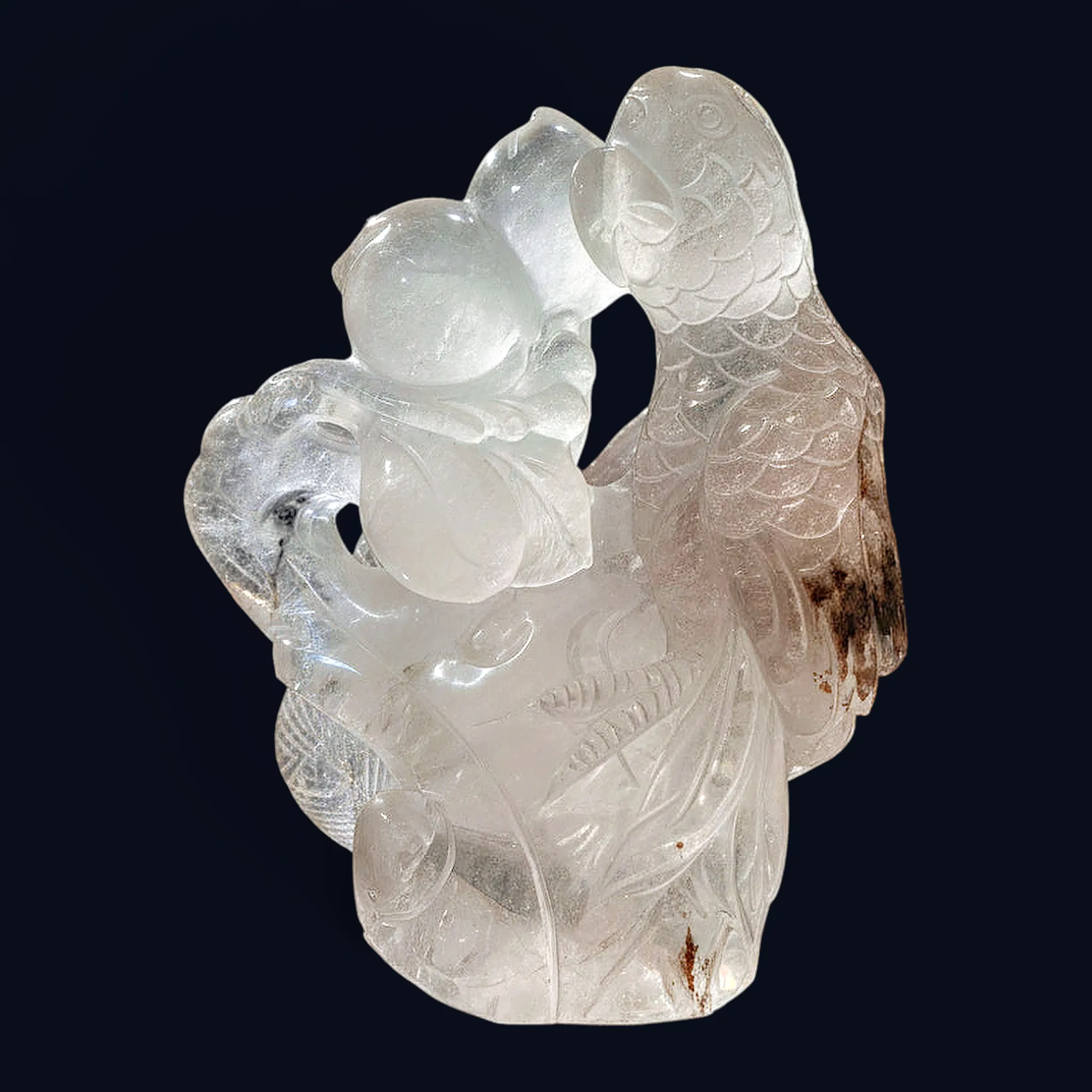 zExclusive Garden Quartz Hand Carved Parrot on branch— Collector-Grade Curio
