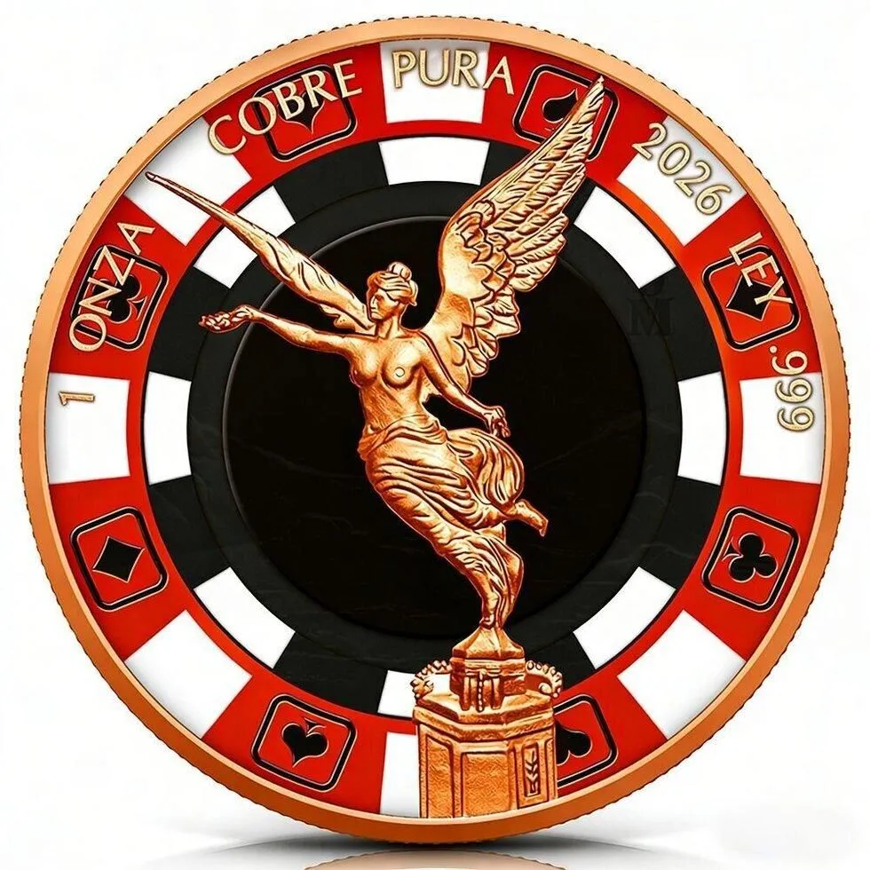 In Stock! 2026 Mexican Libertad Poker Chip Colorized 1 oz Copper Round (03/20)