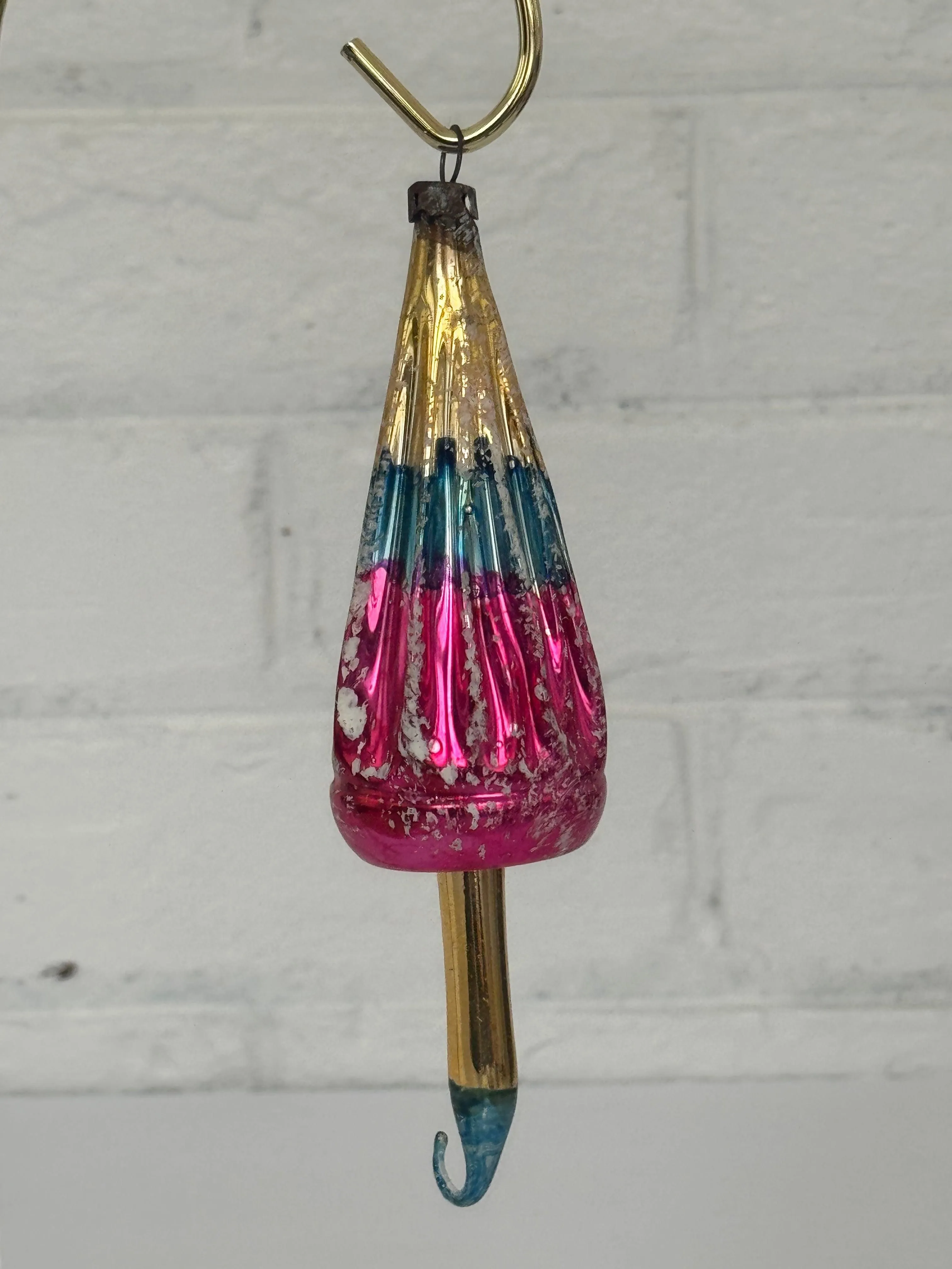Vintage Czechoslovakian Blown Glass Umbrella Christmas Ornament