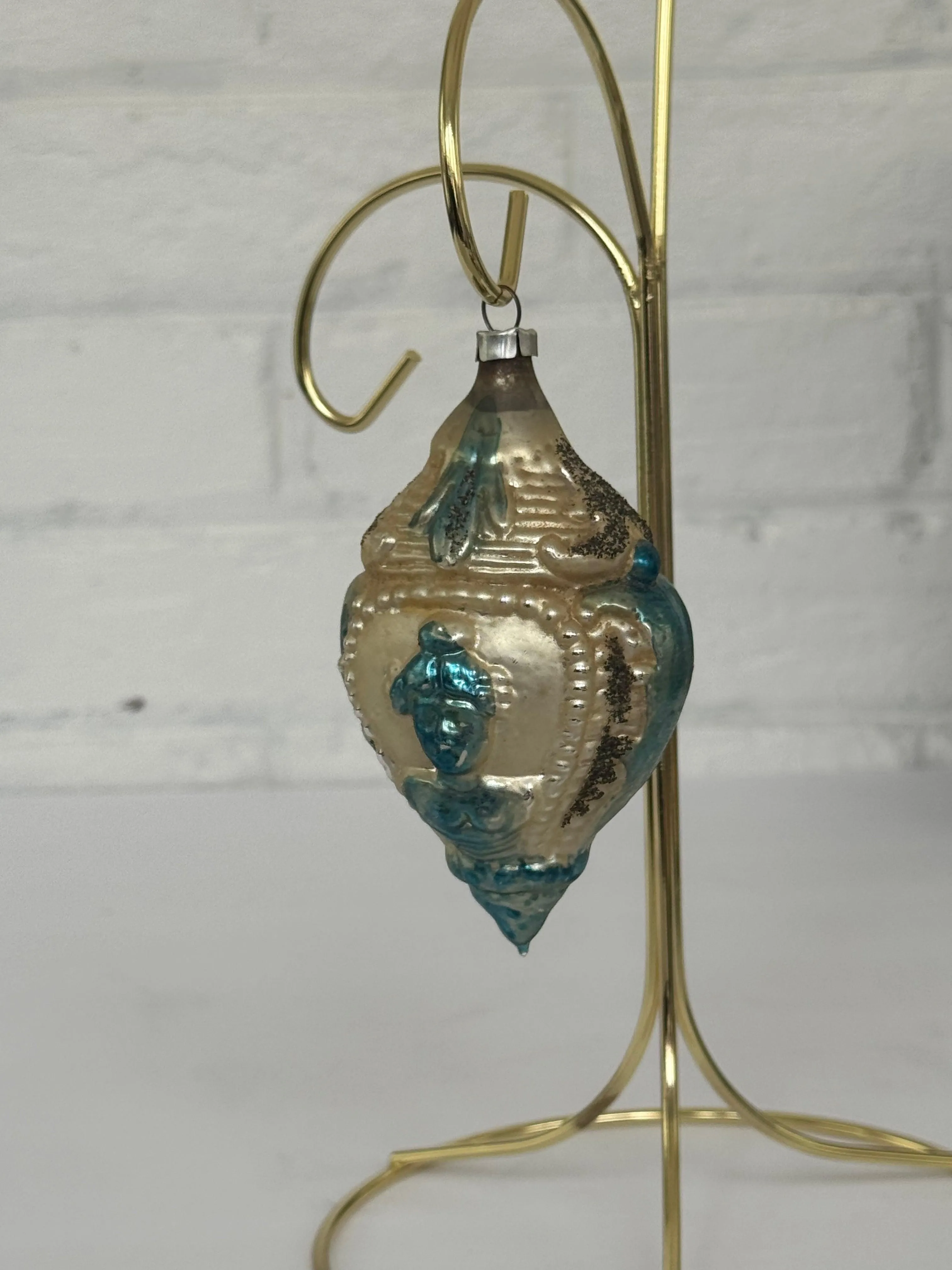 Vintage West Germany Victorian Lady Rose Gold Blown Glass Christmas Ornament