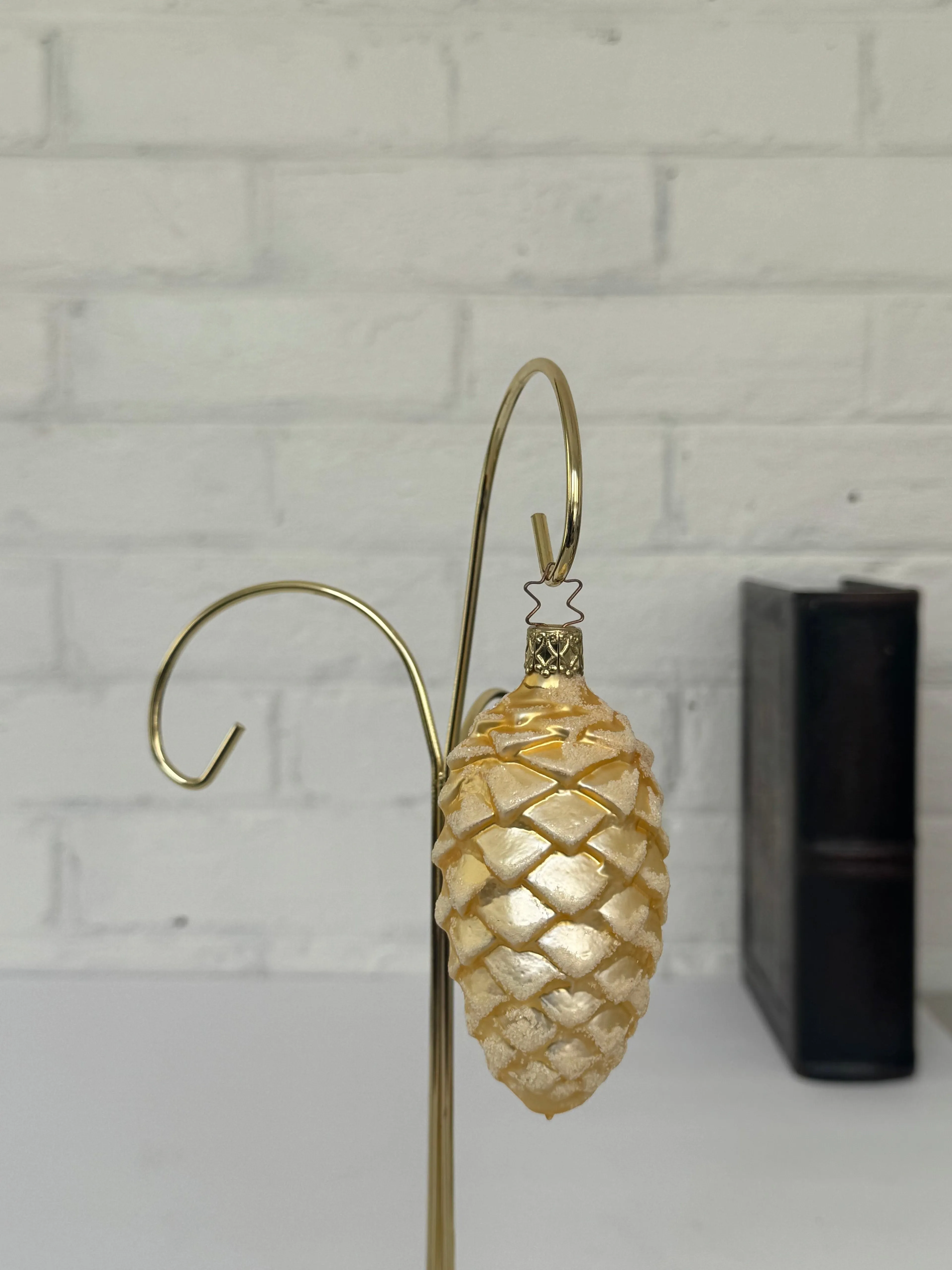Vintage Made in Germany Gold Frosted Pinecone Blown Glass Christmas Ornament