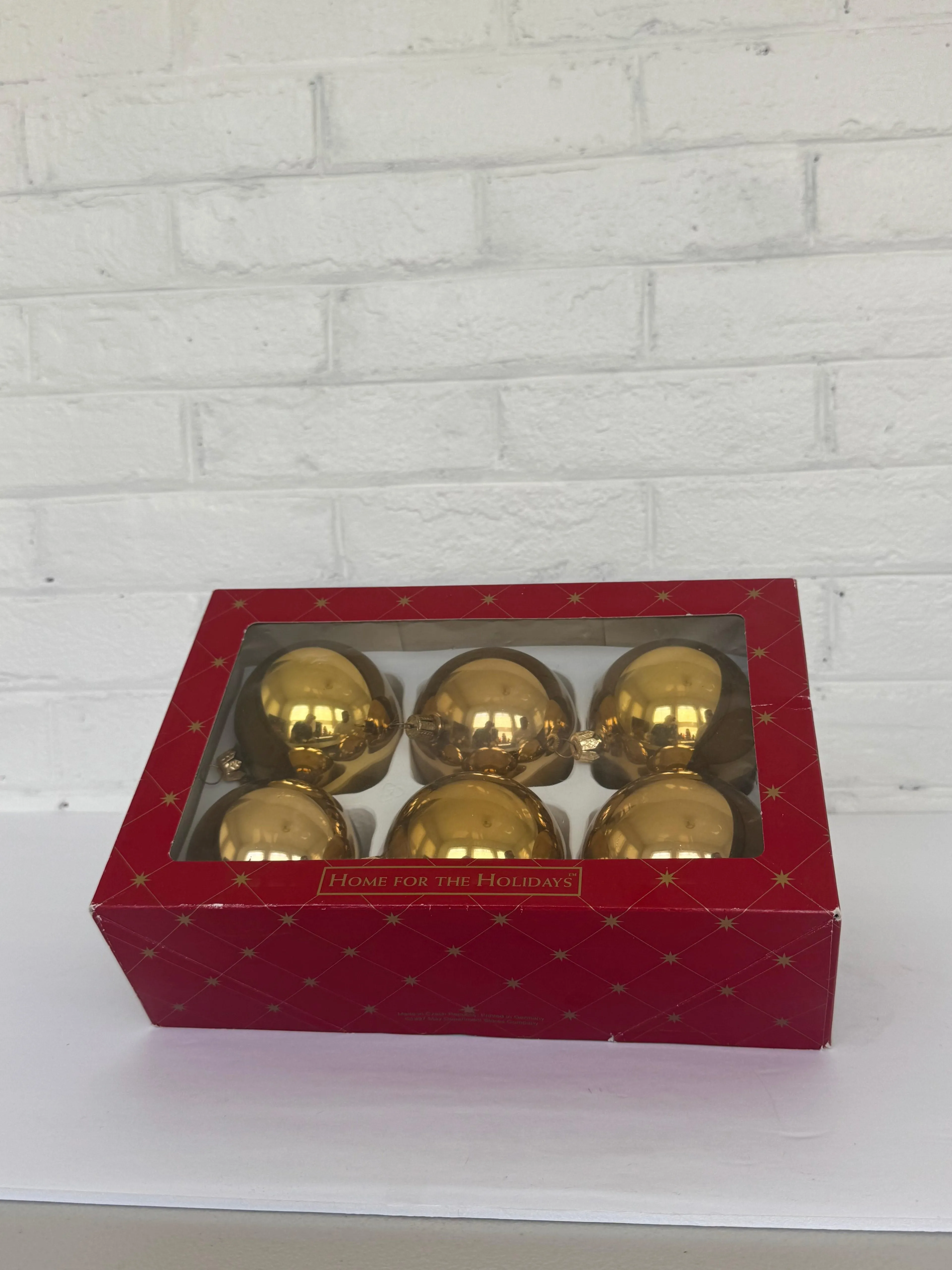 Vintage Czech Blown Glass Gold Christmas Ornaments – Set of 6