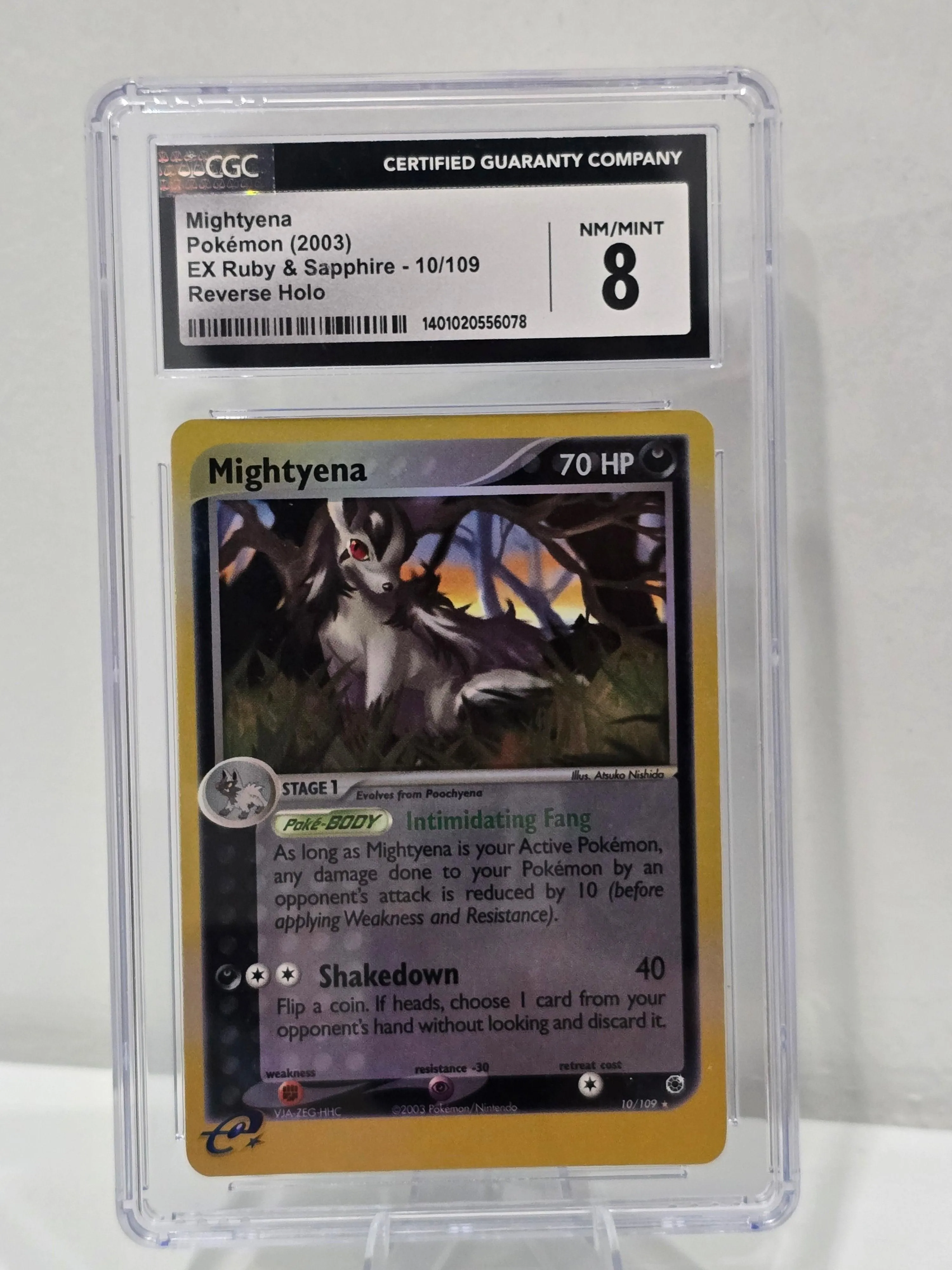 Mightyena #10/109 (Reverse Holo) — EX Ruby & Sapphire (2003) — CGC 8 NM-Mint | Graded Pokémon TCG Card