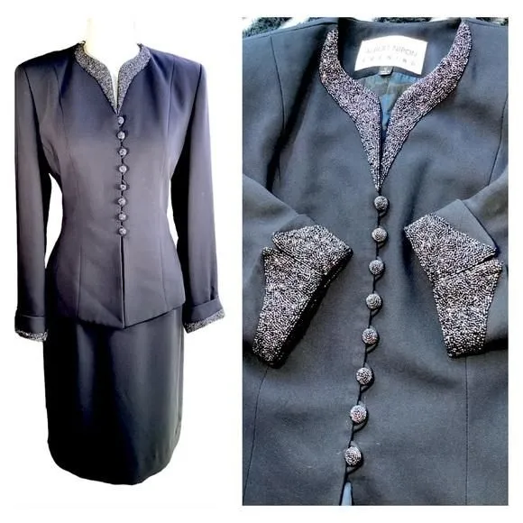 Product image for Albert Nipon Black Beaded Dinner Suit Skirt Set. B29