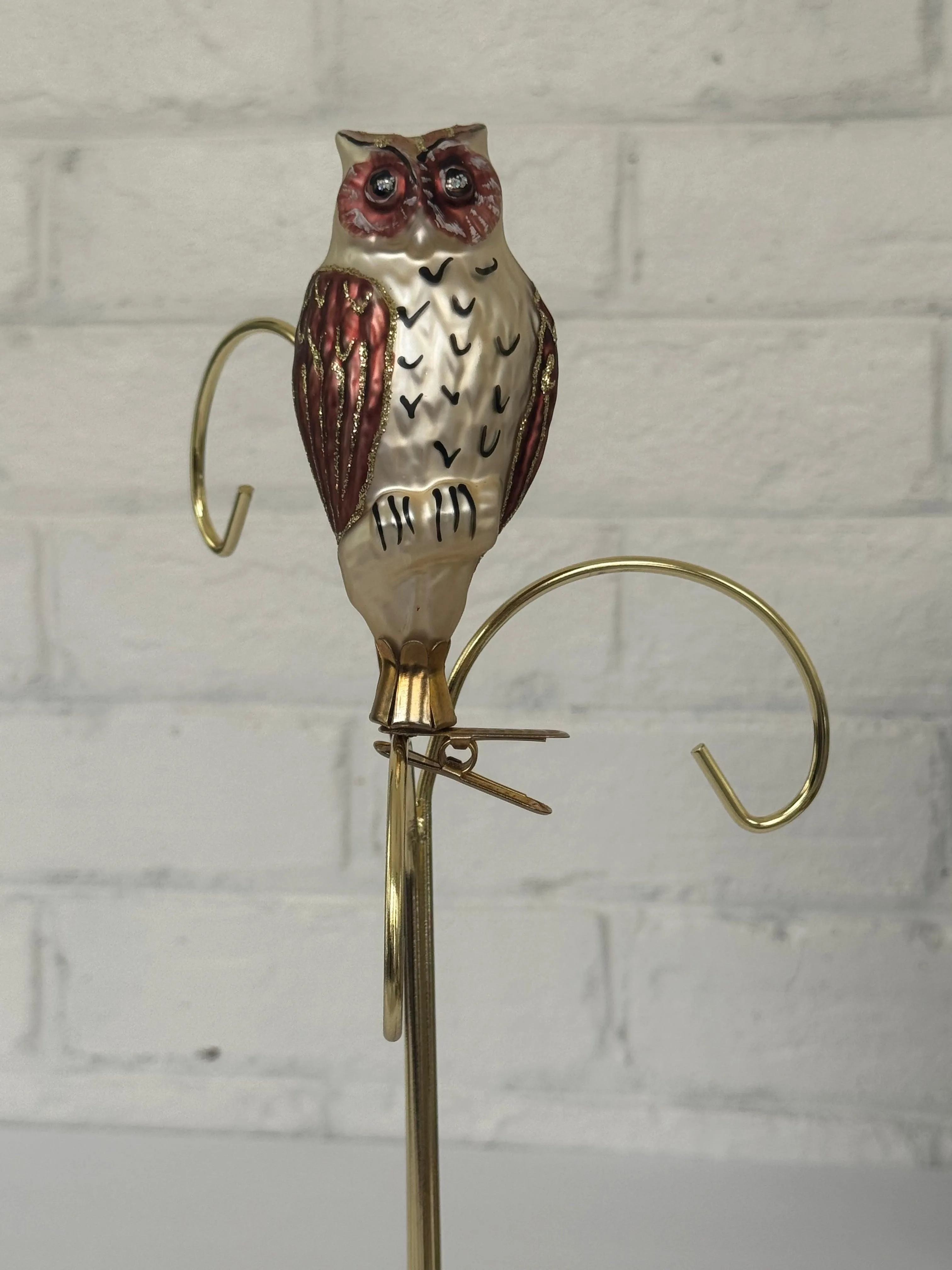Christmas Blown Glass Owl on Clip Ornament
