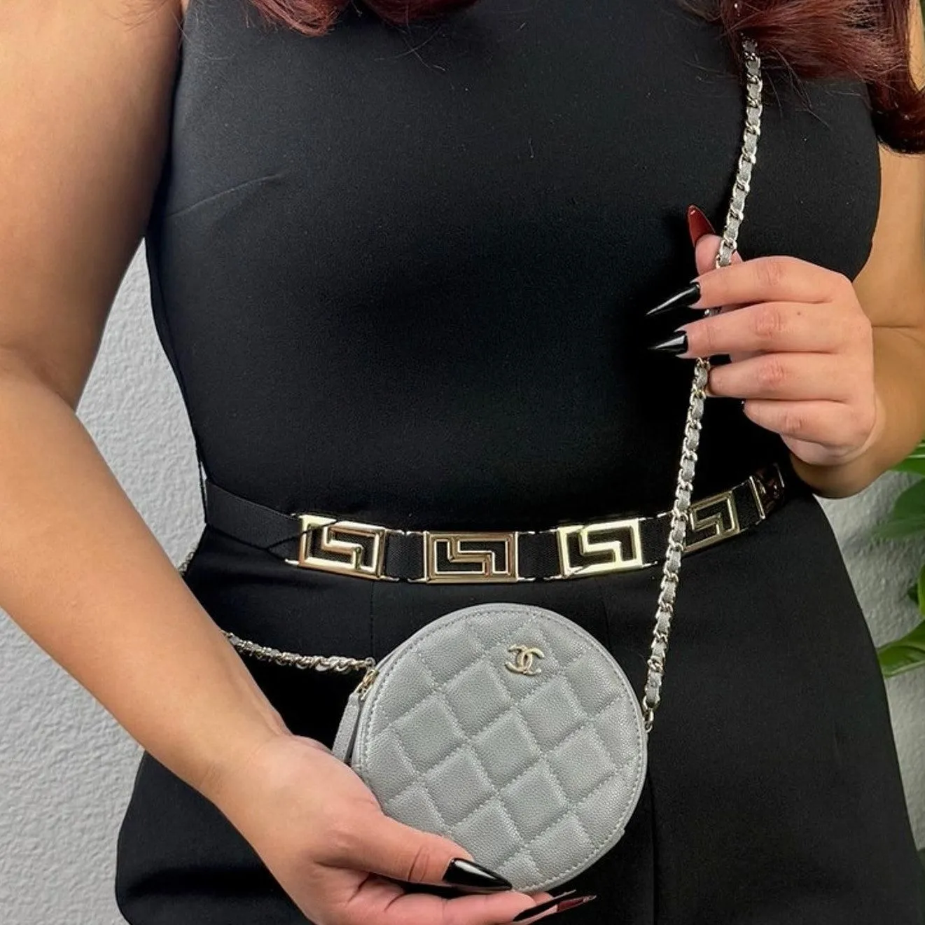 Authentic Chanel Round Quilted Caviar Gray Leather Chain Crossbody Bag - Certificate of Authenticity Included