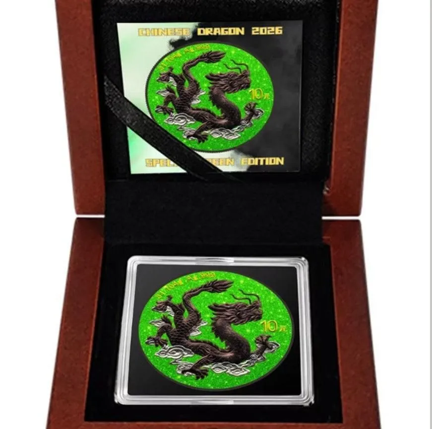 CHINESE DRAGON Special Green Edition 1 Oz Silver Coin 10 Yuan China 2026