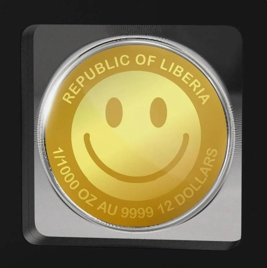 SMILEY 1/1000 Oz 24k Gold 999 Coin card 12$ Liberia 2026