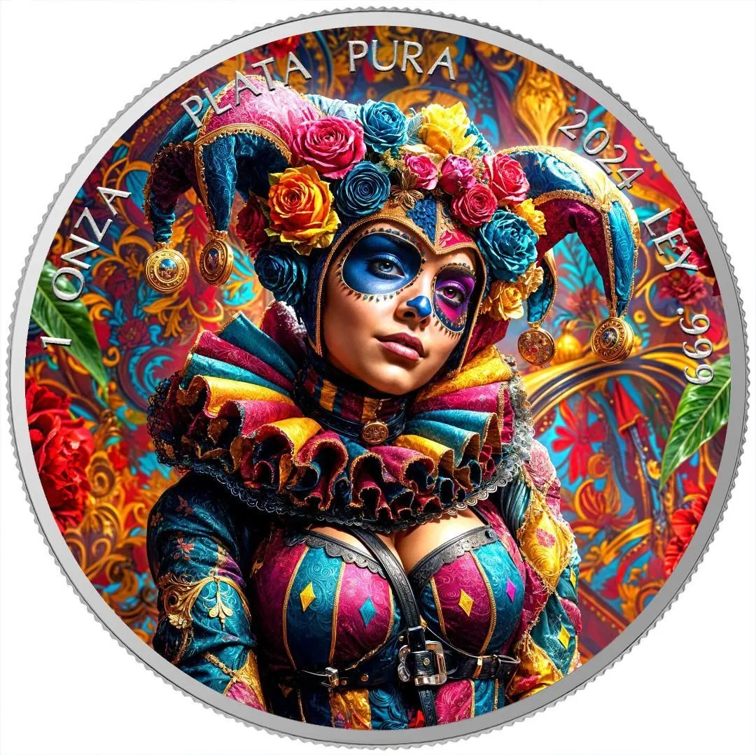 In Stock! Mexico 2024 Dia De Los Muertos Harlequin 1 oz Silver