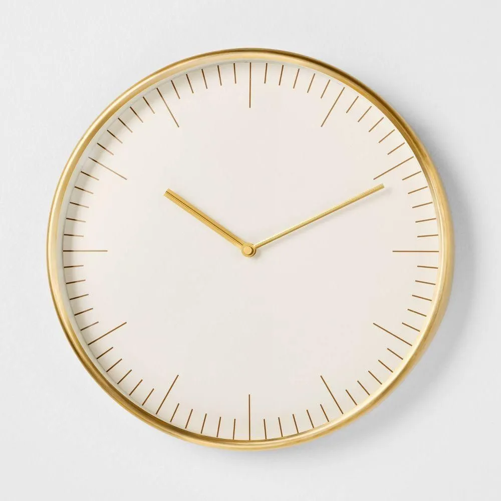 Used and fully functioning - 16" Metal Bronze Wall Clock - Threshold designed with Studio McGee