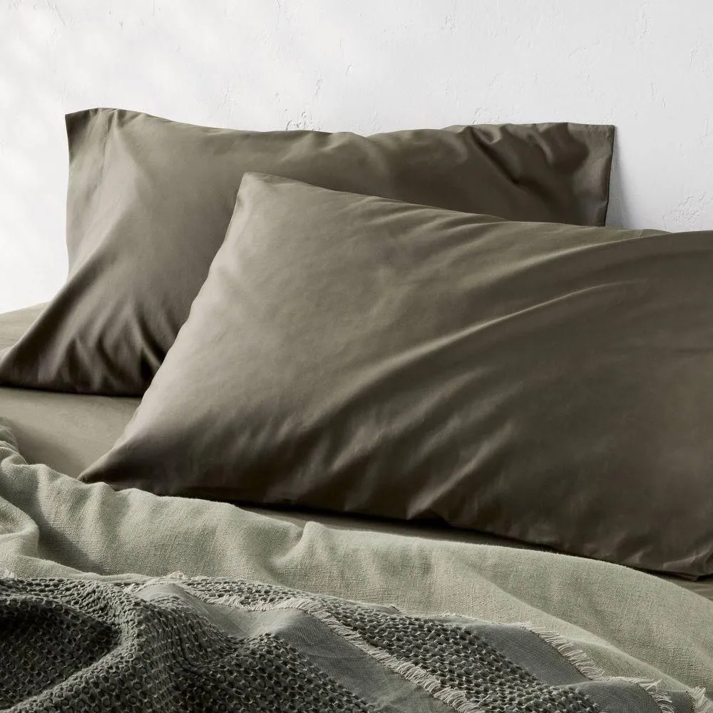 New without box - King 600 Thread Count Sateen Pillowcases Olive Green - Casaluna