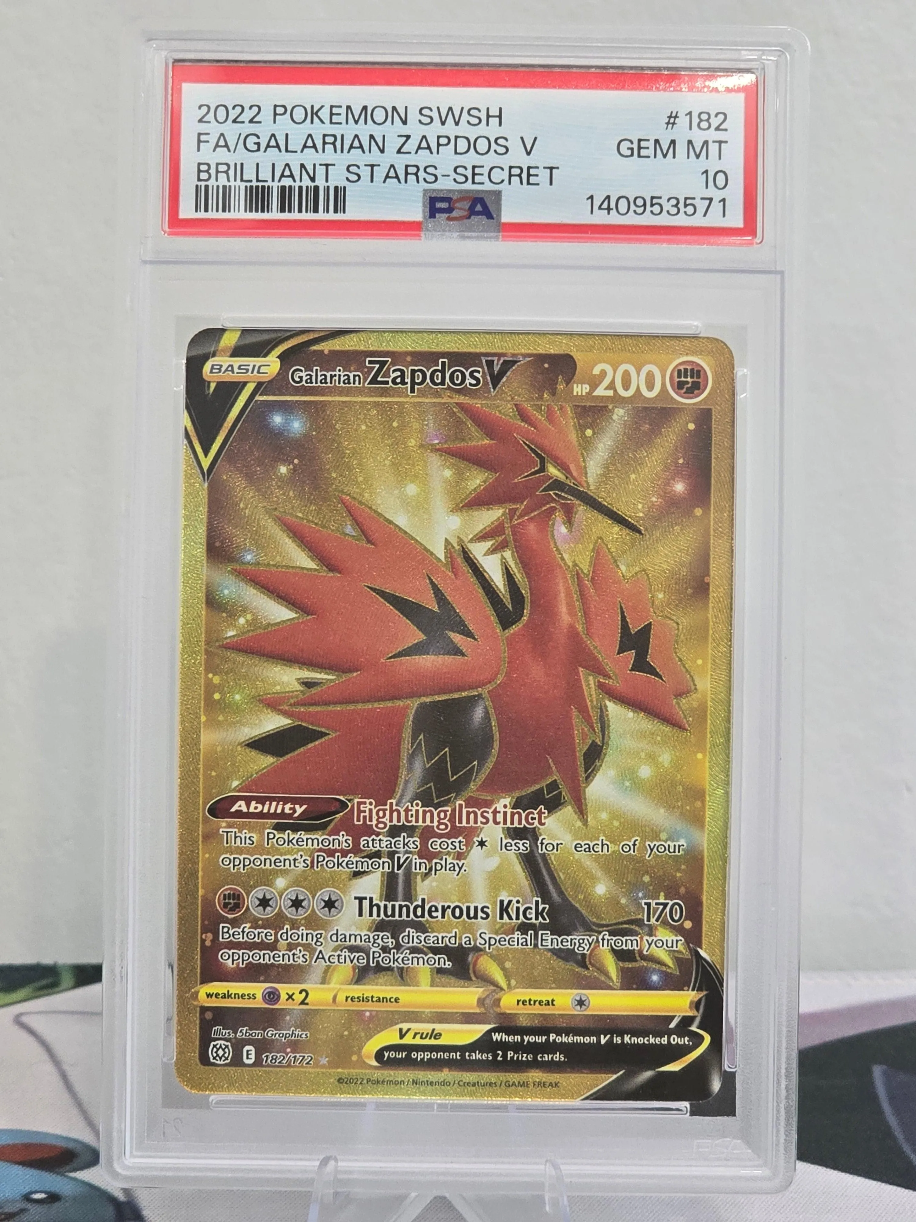 Galarian Zapdos V (Full Art) #182/172 — Brilliant Stars (2022) — PSA 10 Gem Mint