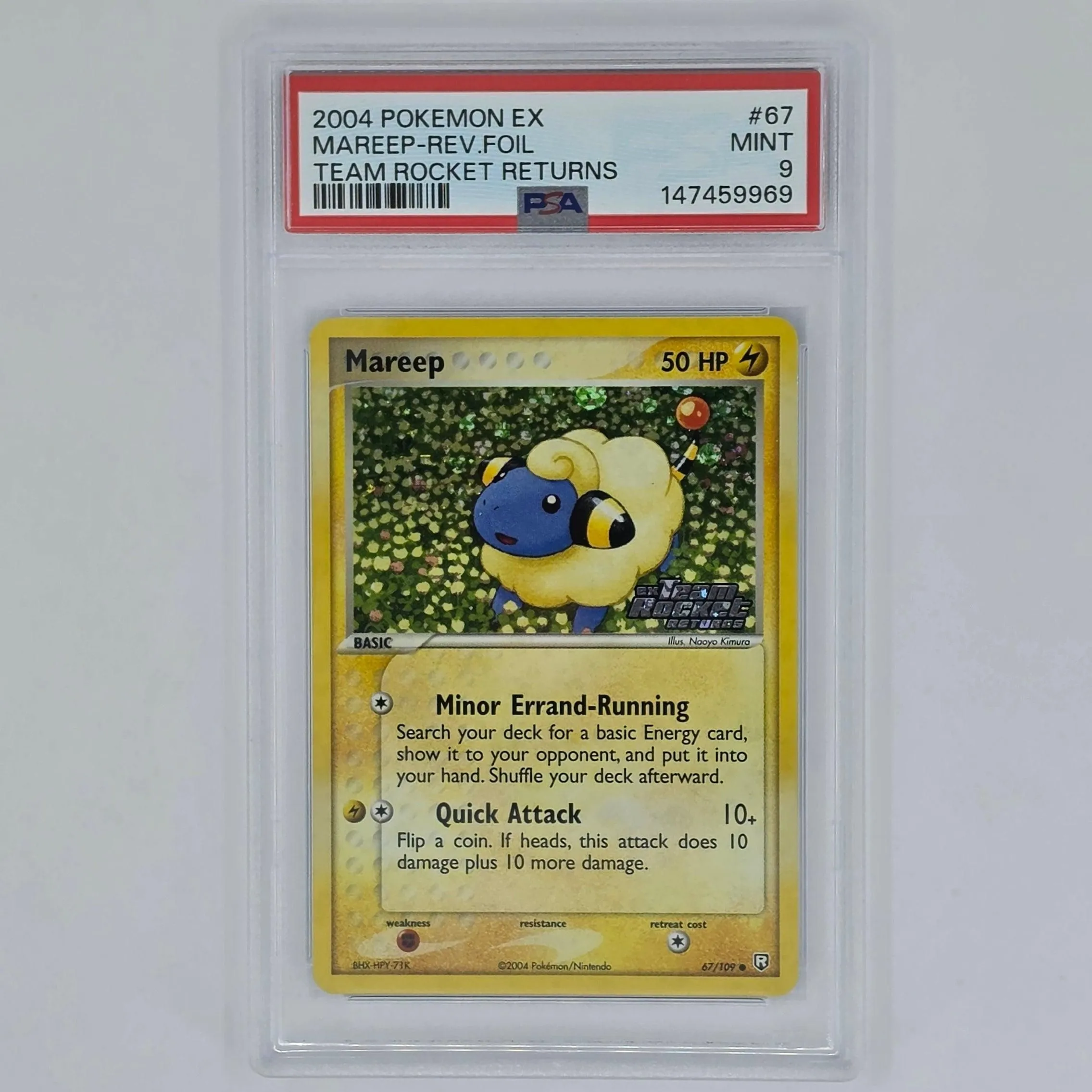 PSA 9 Mareep 67 Reverse Foil 2004 Pokemon EX Team Rocket Returns 147459969