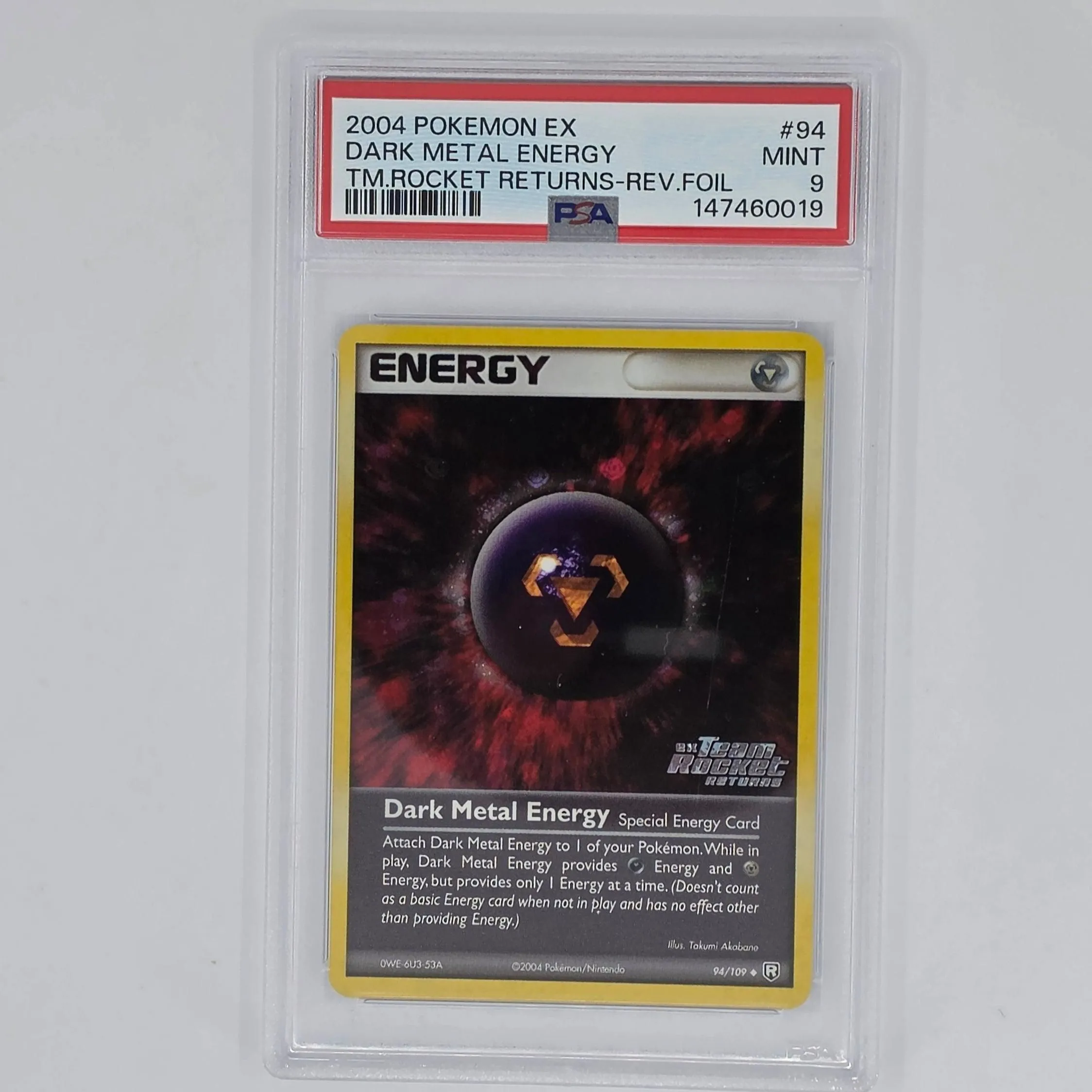 PSA 9 Dark Metal Energy 94 Reverse Foil 2004 Pokemon EX Team Rocket Returns
