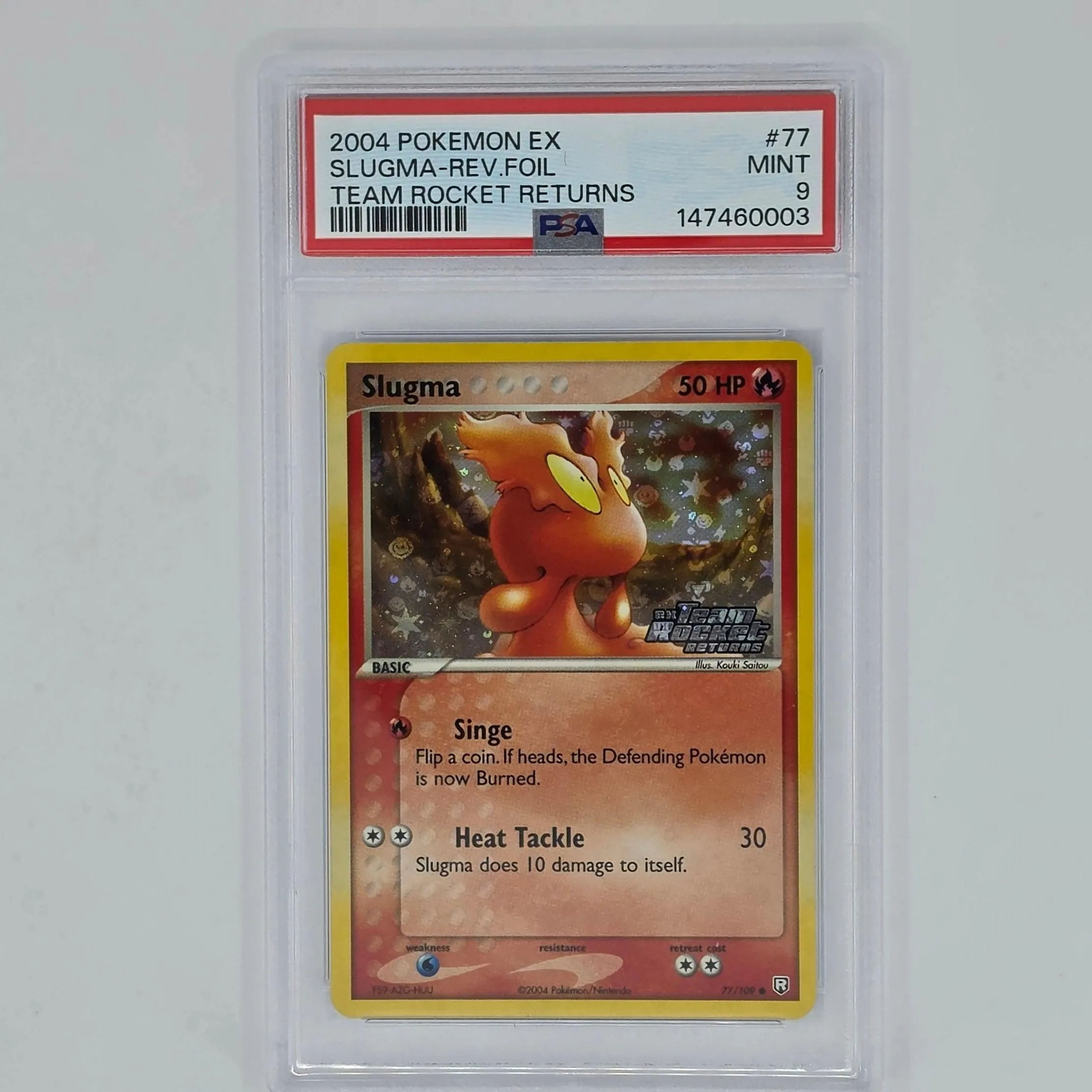 PSA 9 Slugma 77 Reverse Foil 2004 Pokemon EX Team Rocket Returns 147460003