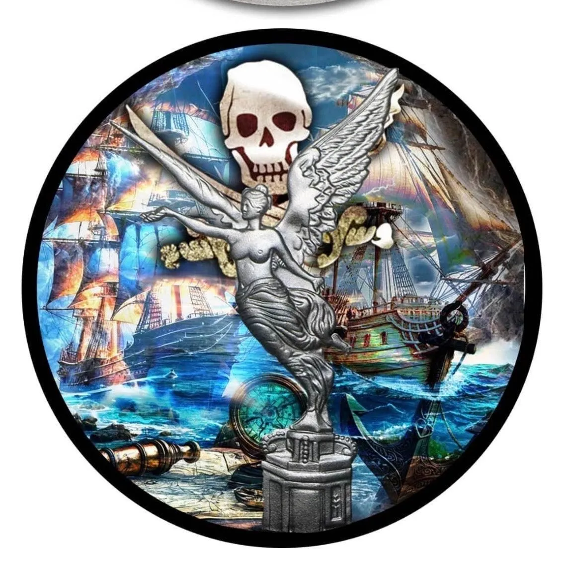 In Stock! 2024 Mexico Libertad Pirate's Plunder 1 oz Colorized Silver Art Coin (100 Mintage)