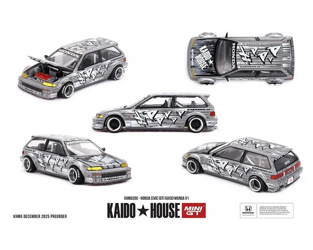Mini GT x Mini GT 1:64 Honda Civic (EF) Kaido Manga V1 – Silver Diecast Model Car