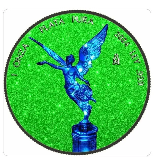 In Stock! 2024 Mexico Libertad Blue Electric Holo Green Dust Edition 1 oz Silver Coin (06/23)