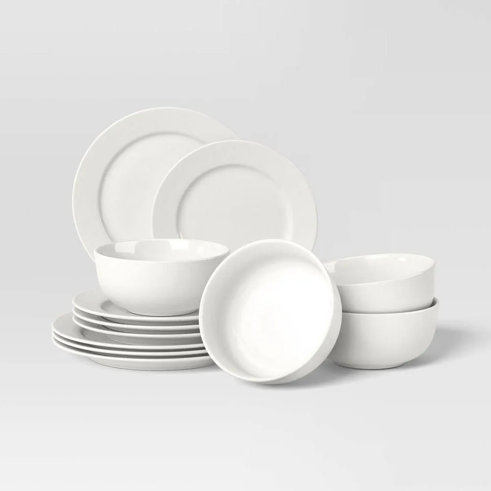 New without box - 12pc New Poreclain Round Rim Dinnerware Set - Threshold