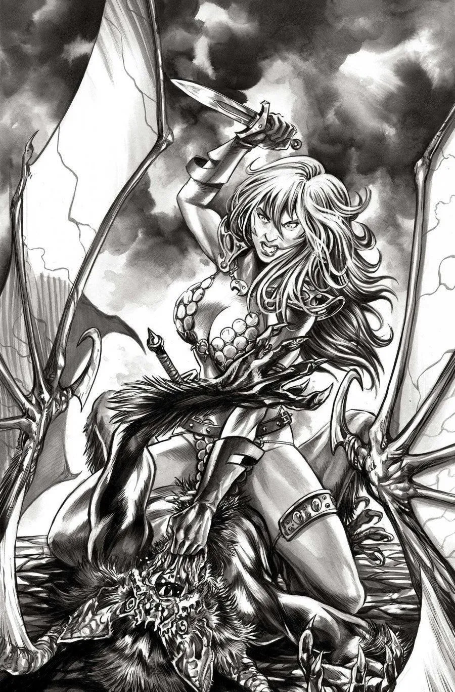 RED SONJA: SHE-DEVIL WITH A SWORD #3 - MIKE ROOTH COVER P 1:7 B&W VIRGIN