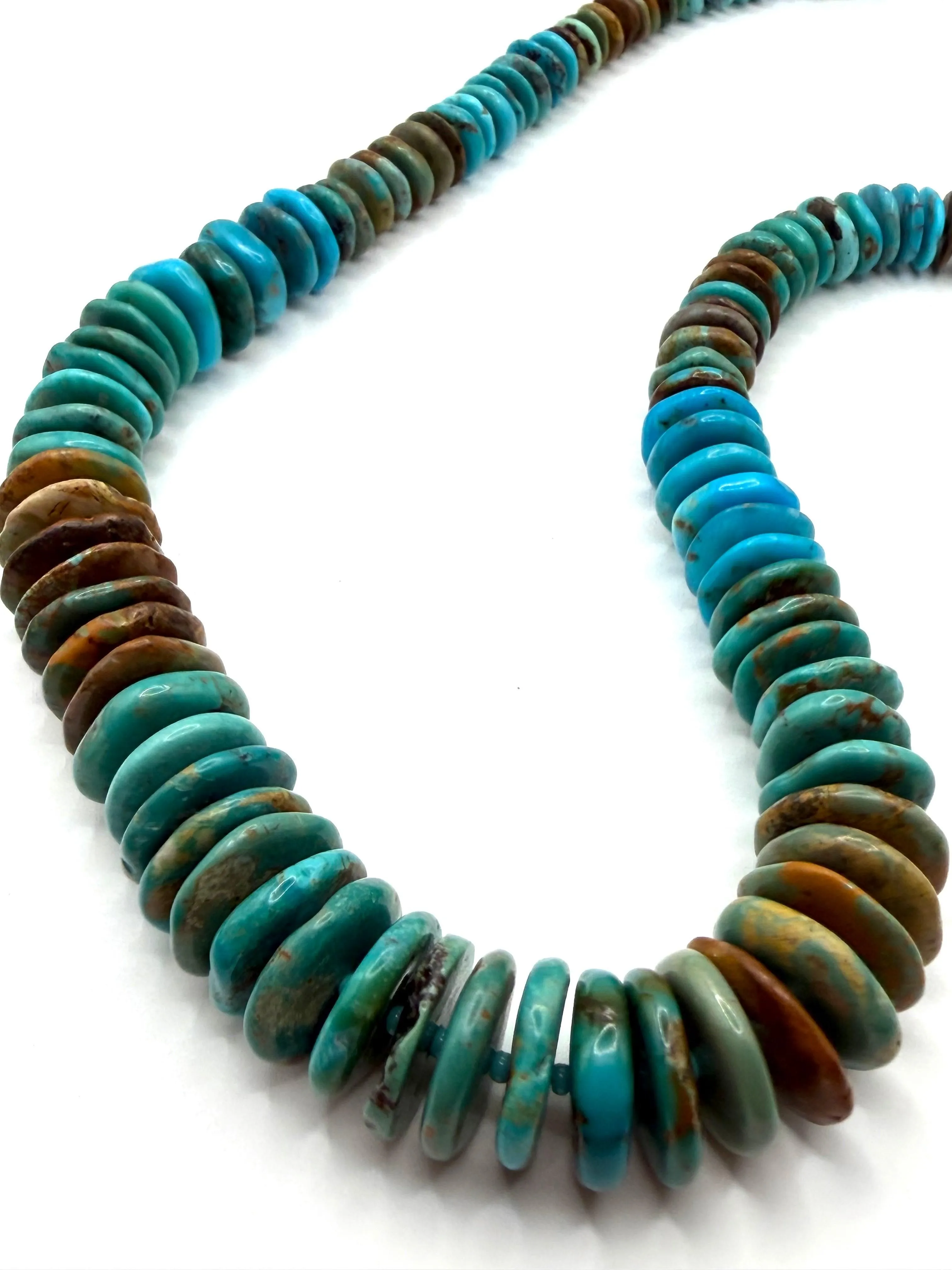 GRADUATED MULITURQUOISE DISC NECKLACE 24" (LL 33)