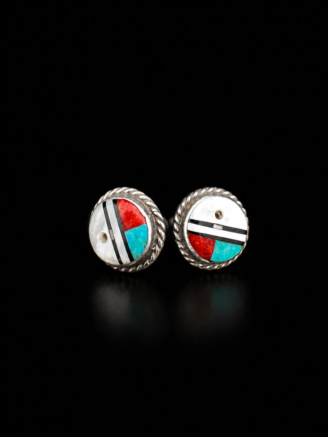 Vintage Sterling Silver Zuni Inlay Stud Earrings