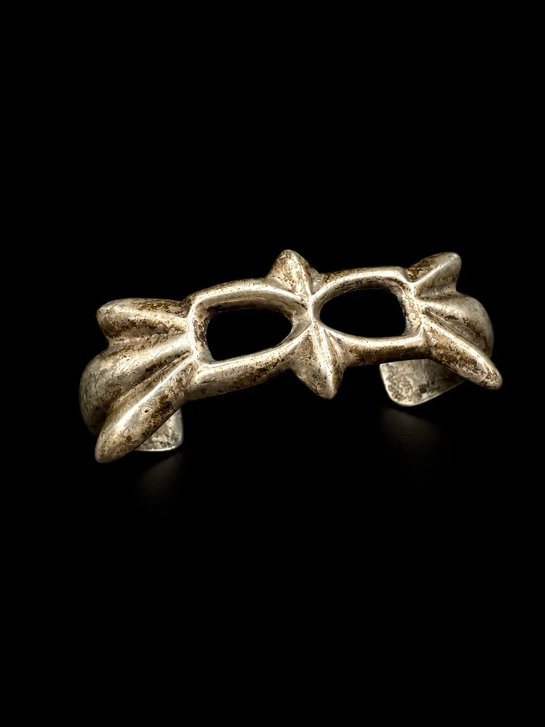 Vintage Southwest Sand Cast Sterling Silver Cuff Bracelet