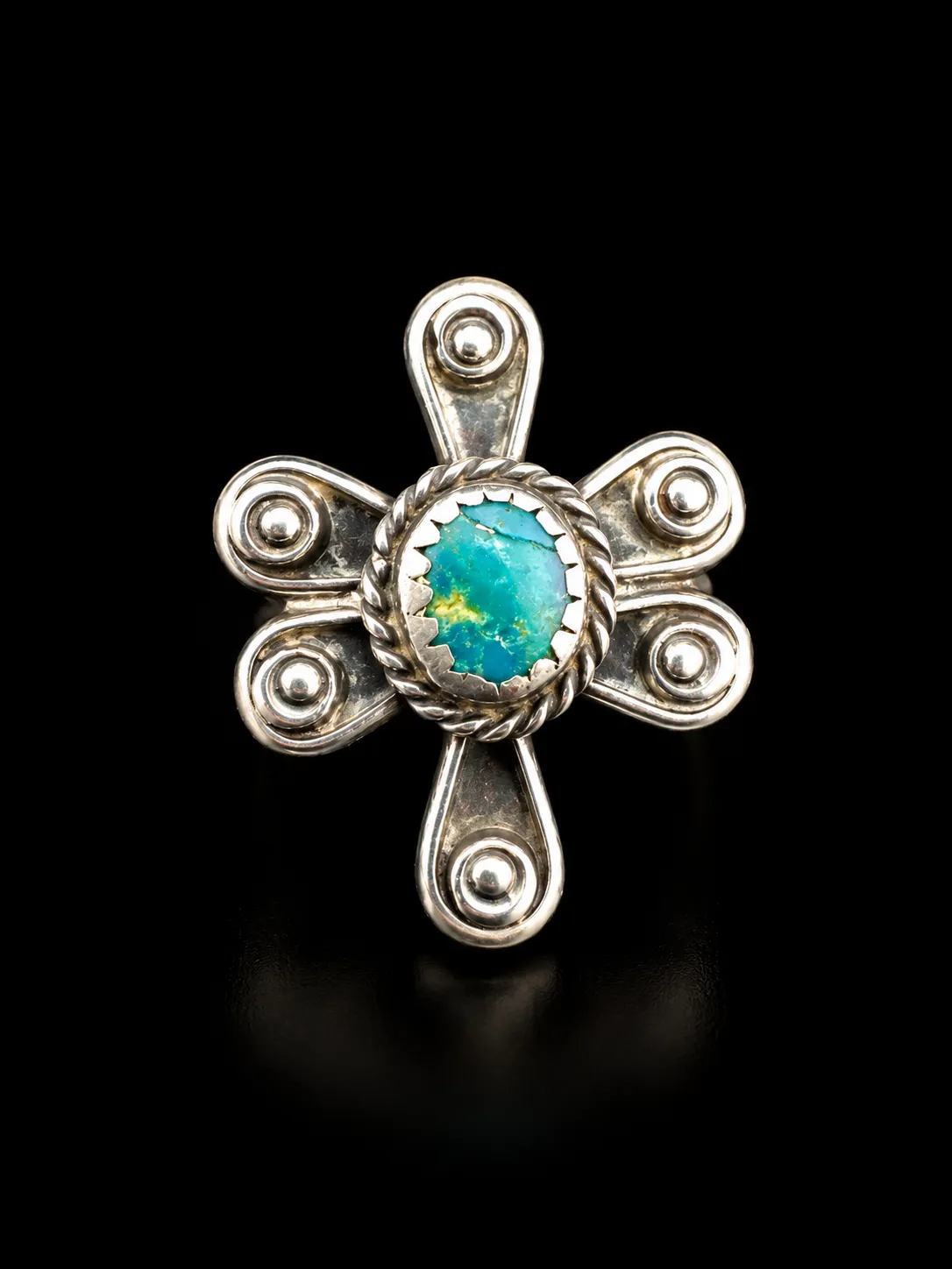 Vintage Native American Sterling Silver Turquoise Ring – Signed EY – Size 5