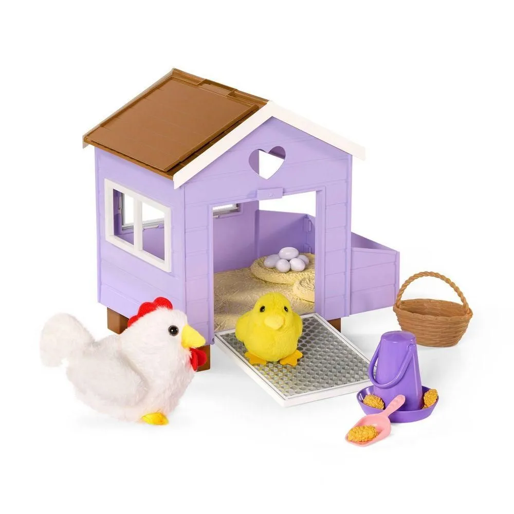 Brand New - Size: 18" - Our Generation Chicken Coop Playset with Pet Baby Chick & "Egg-Laying" Chicken