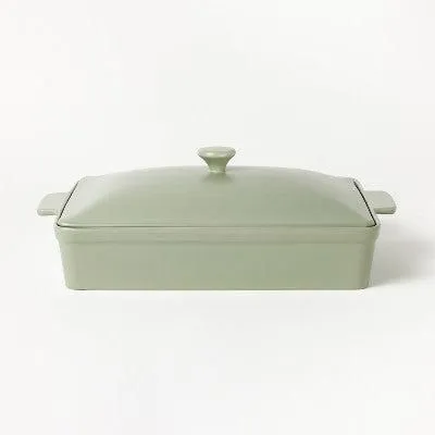 New without box - 4qt Stoneware Rectangle Baking Dish with Lid Sage Green - Figmint