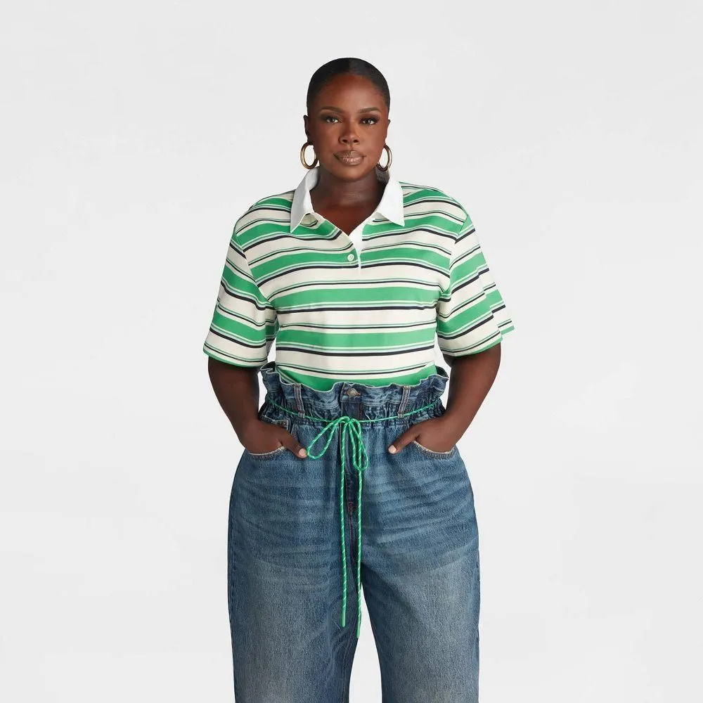 New without Tags - Size: 1X - KBB by KAHLANA Women's Short Sleeve 'The Fitted Rugby Shirt' - Green