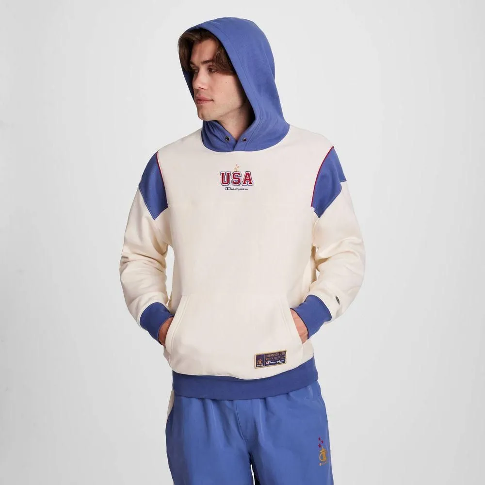 New without Tags - Champion Adult Fleece Colorblocked Hooded Sweatshirt - Off-White XL