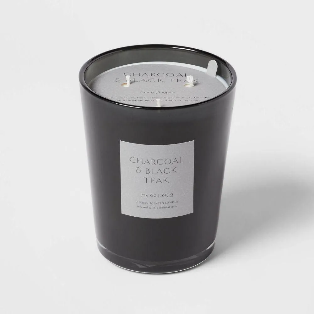 New without box - 35oz Colored Vase Glass with Dustcover & Black Teak Candle Black -