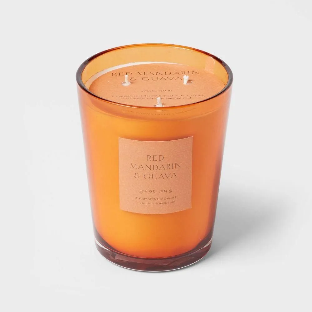 New without box - 35oz Colored Vase Glass with Dustcover Mandarin & Guava Candle Orange -