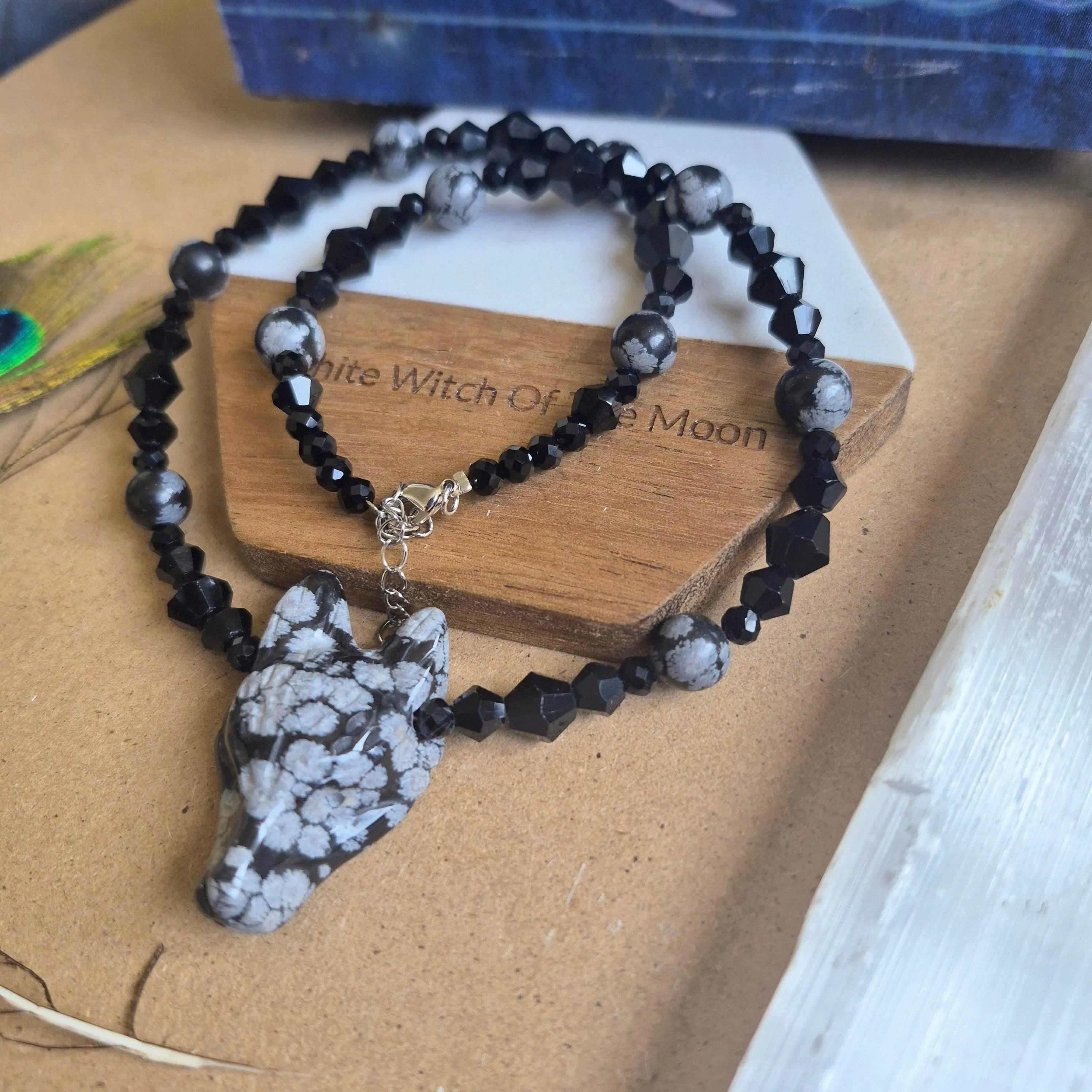 Snowflake Obsidian Wolf Choker Necklace