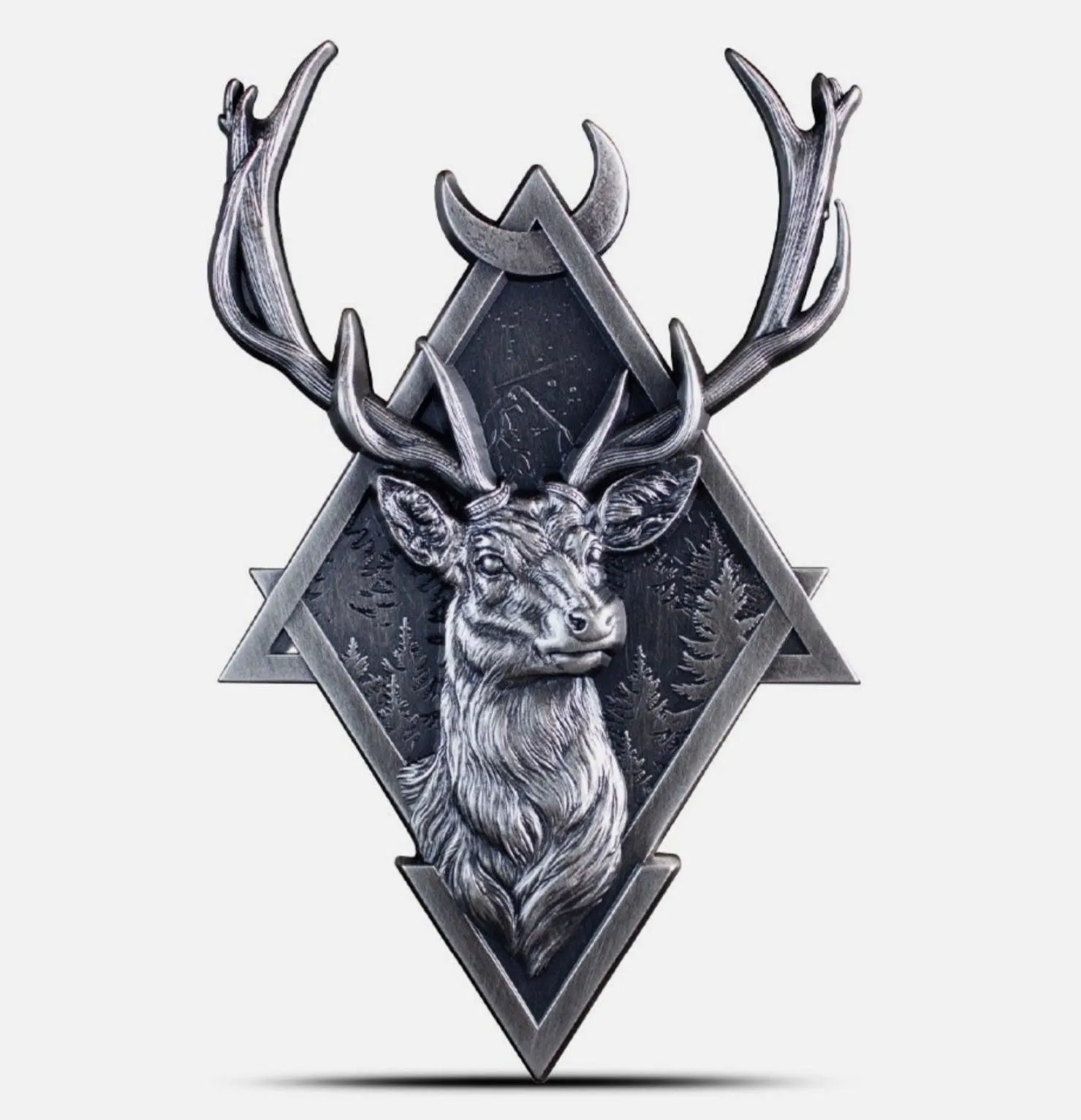 In Stock! 2 oz Korea Antique Geometric Deer Silver Stackable (High Relief)