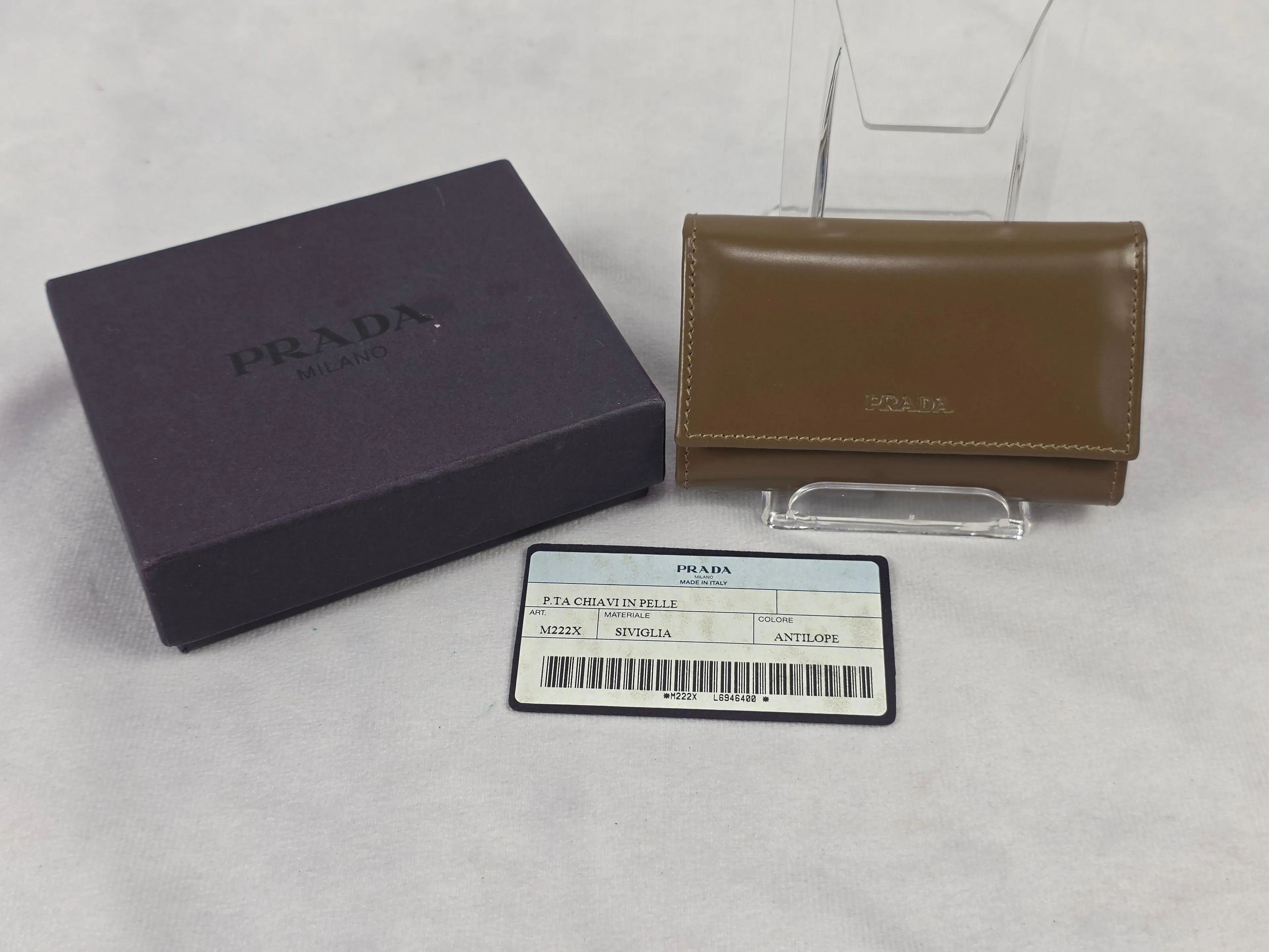 Prada Trifold Leather Key Wallet in Olive Brown - Like New