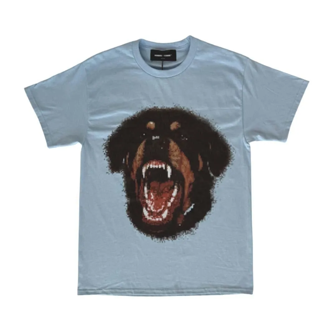 Homme Femme Beware of Dog Light Blue Tee