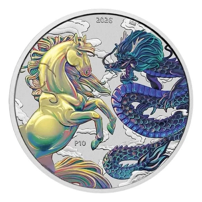 2026 Australia Perth Dragon and Horse Opalite 1 oz .9999 Silver Colorized Coin