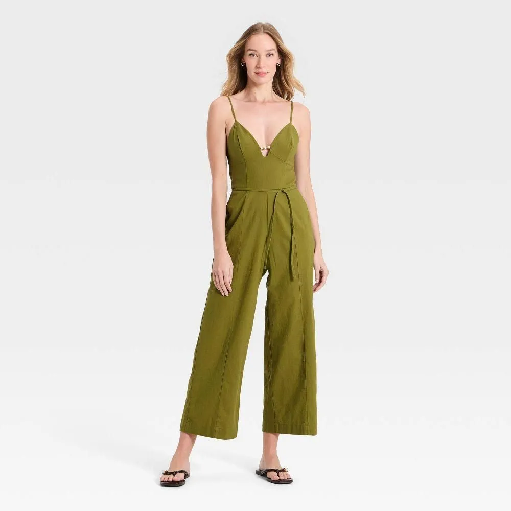 New without Tags - Women's Beaded Linen Jumpsuit - A New Day Green M
