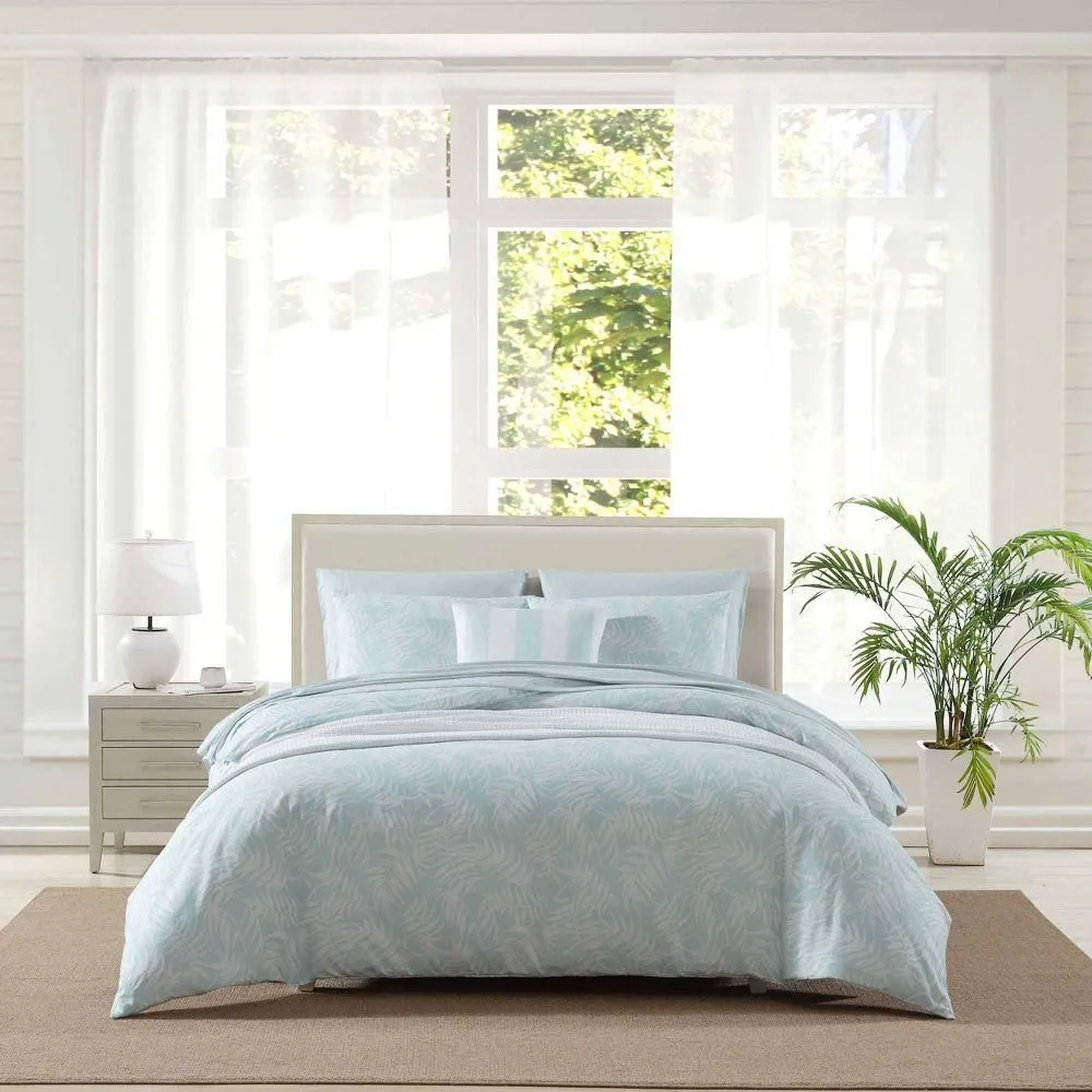 New without box - Tommy Bahama 3pc Full/Queen Art of Palms Cotton Duvet Set Blue: Comforter