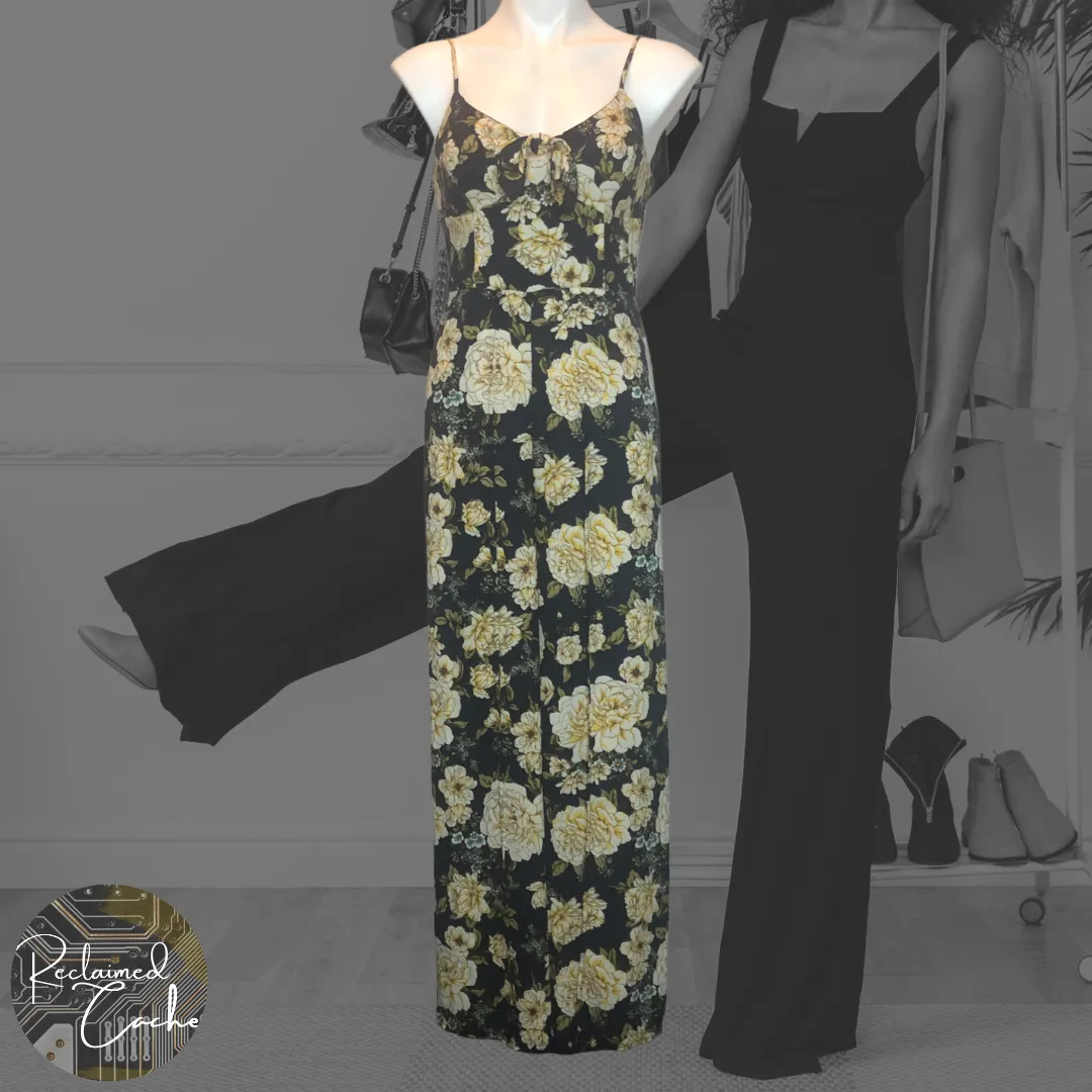 Xhilaration Navy and Yellow Floral Jumpsuit - Size Small