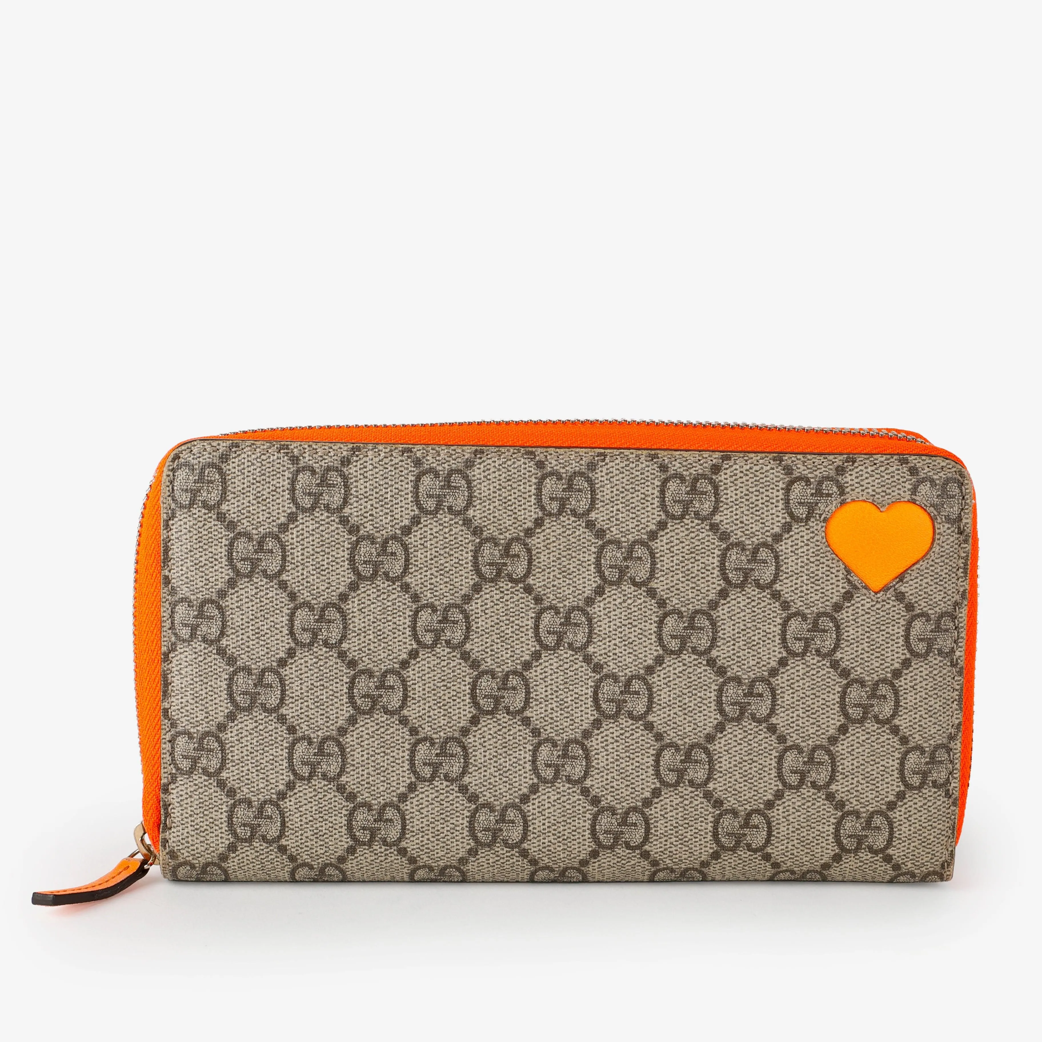 Heart Supreme Zip Around Wallet, Coated Canvas/Orange
