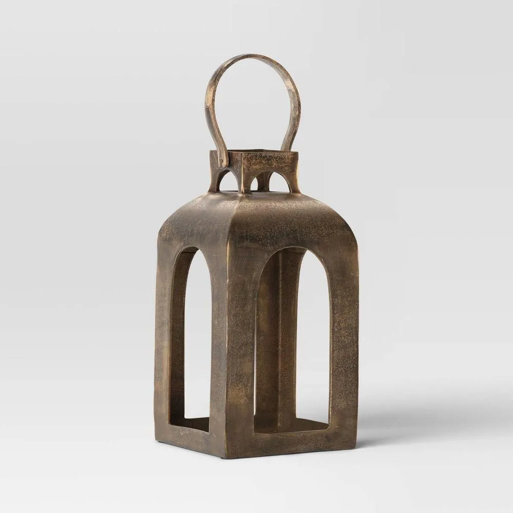 New without box - 13"x7.5" Pillar Cast Aluminum Lantern Candle Holders Gold - Threshold