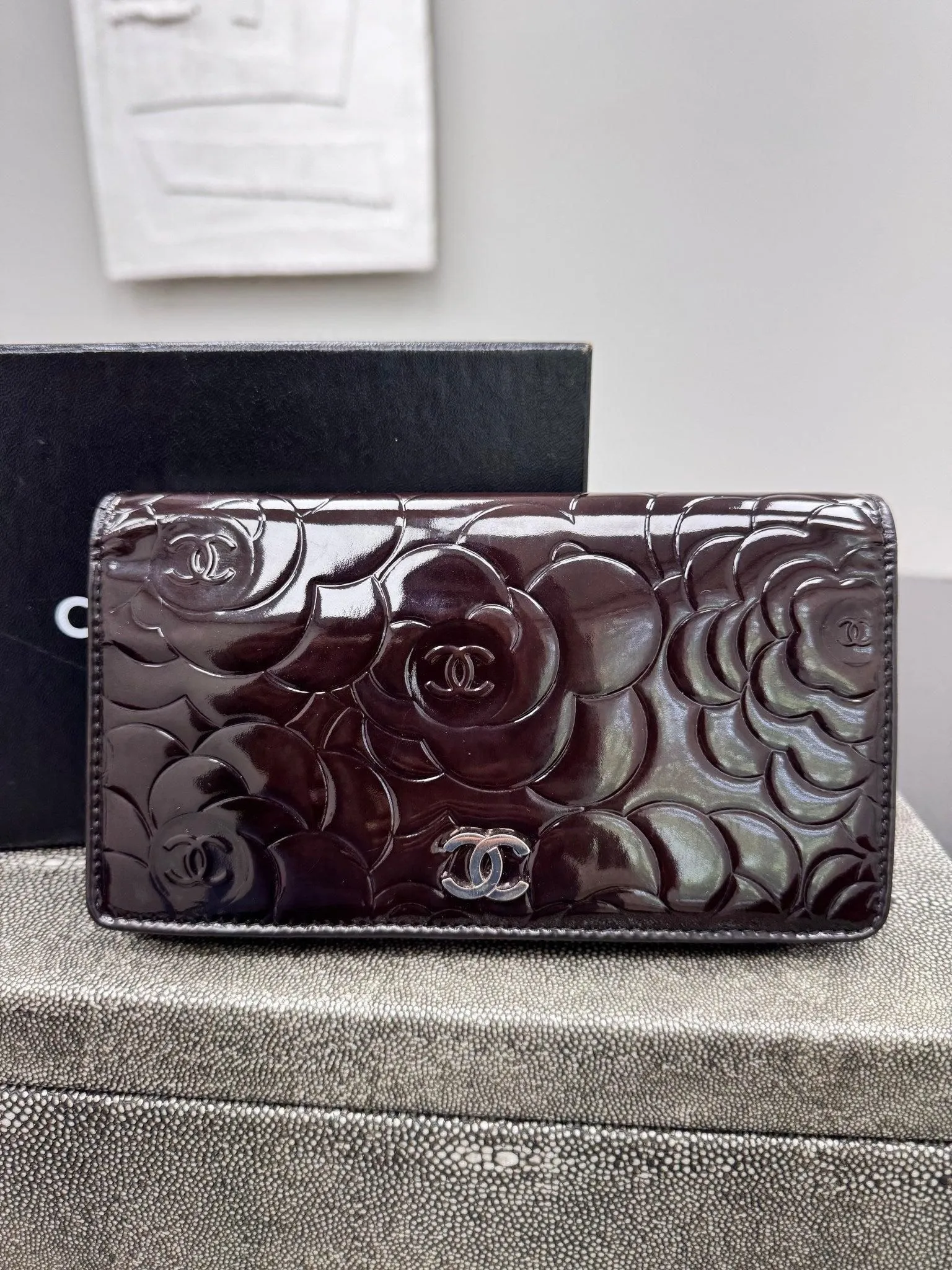 Chanel Dark Brown Patent Leather Camilla Long Wallet