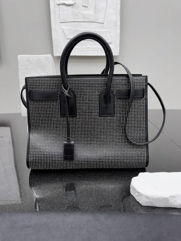 Saint Laurent YSL Black Studded Leather Sac De Jour Small 2Way Bag