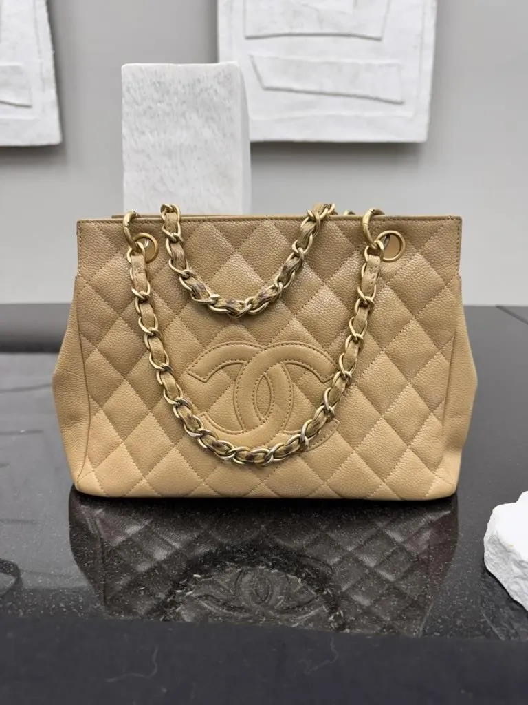 Chanel Tan Caviar Leather Petite Timeless Tote Bag