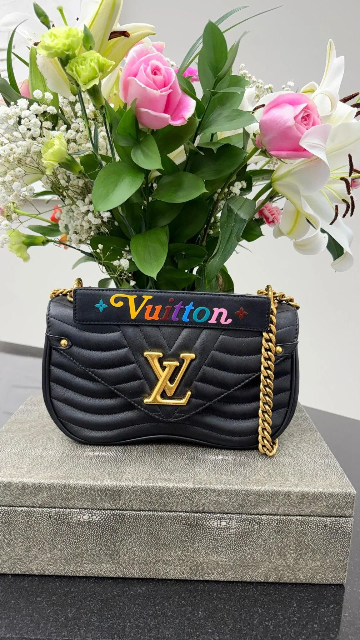 Louis Vuitton Black Quilted Leather New Wave Chain Bag